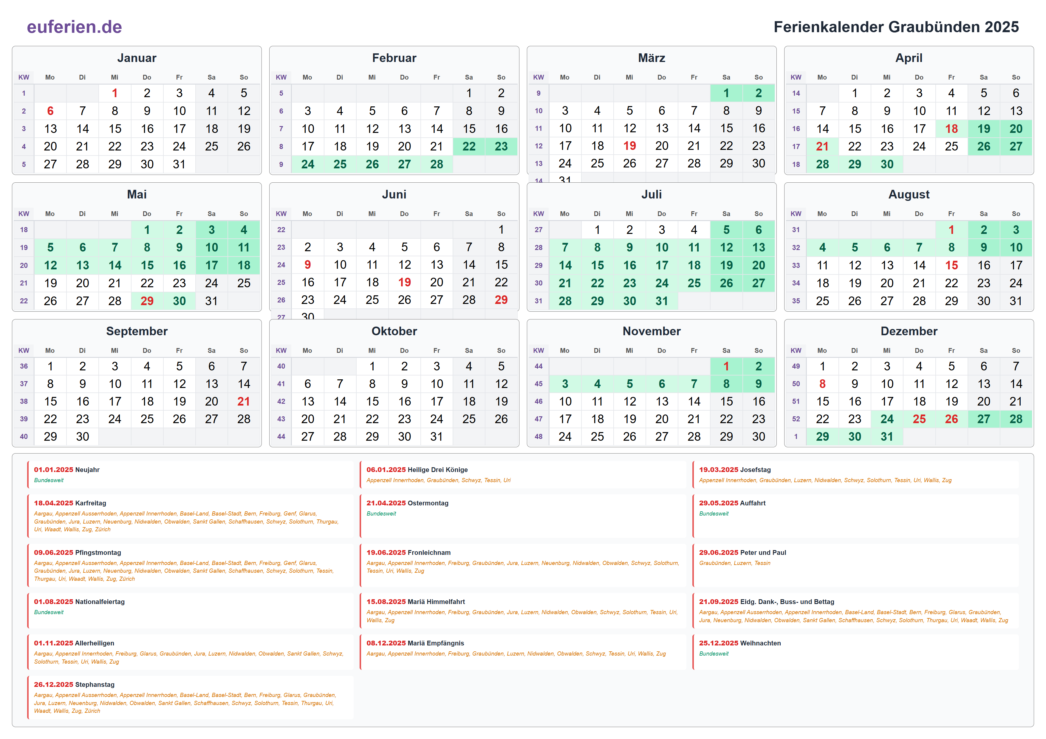 Ferienkalender Graubünden 2025 – Querformat