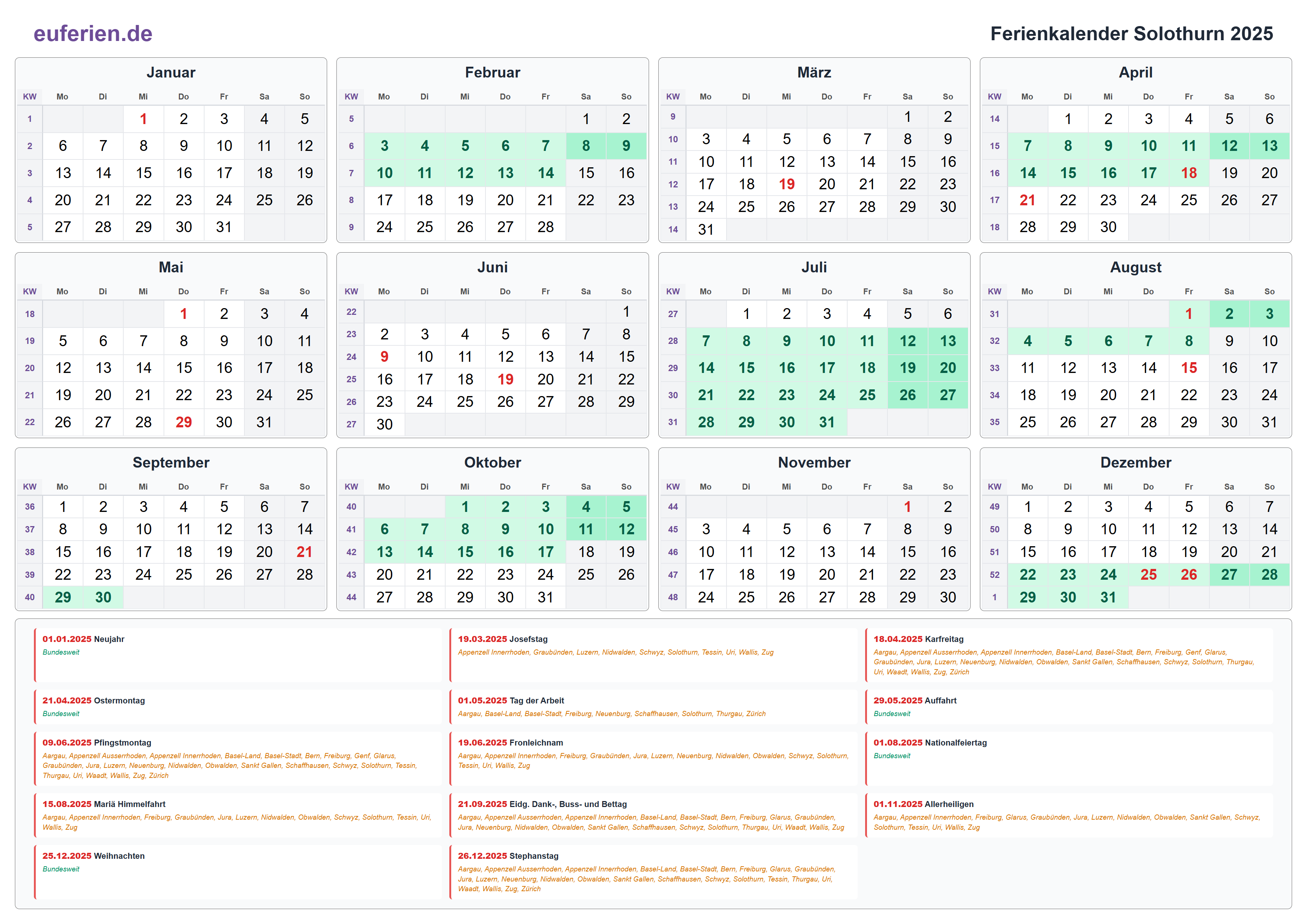 Ferienkalender Solothurn 2025 – Querformat