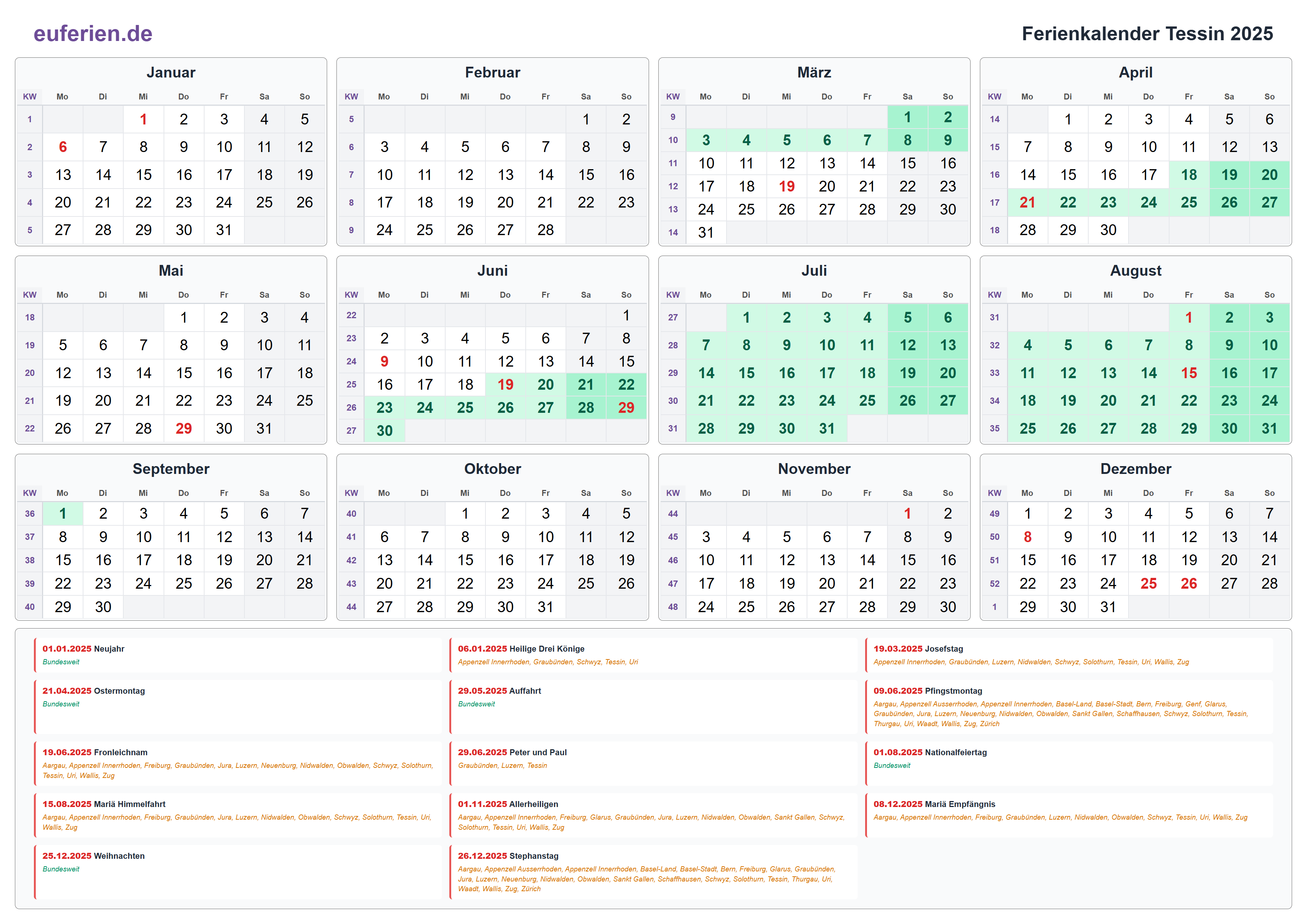 Ferienkalender Tessin 2025 – Querformat