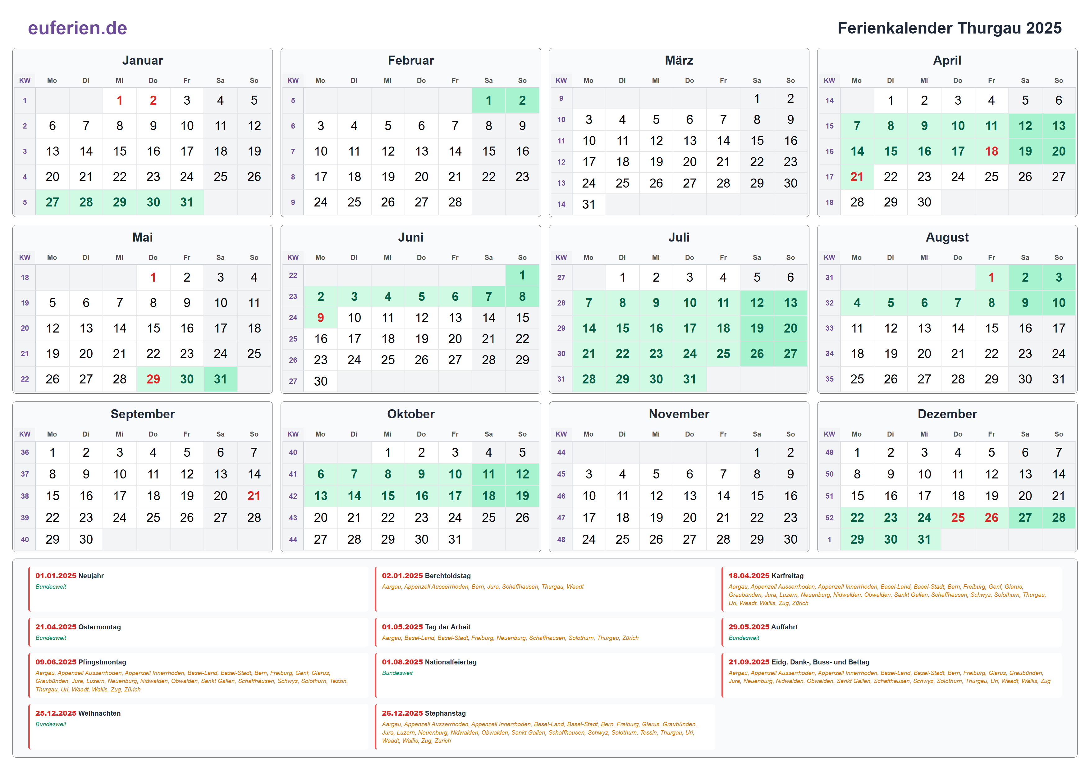 Ferienkalender Thurgau 2025 – Querformat
