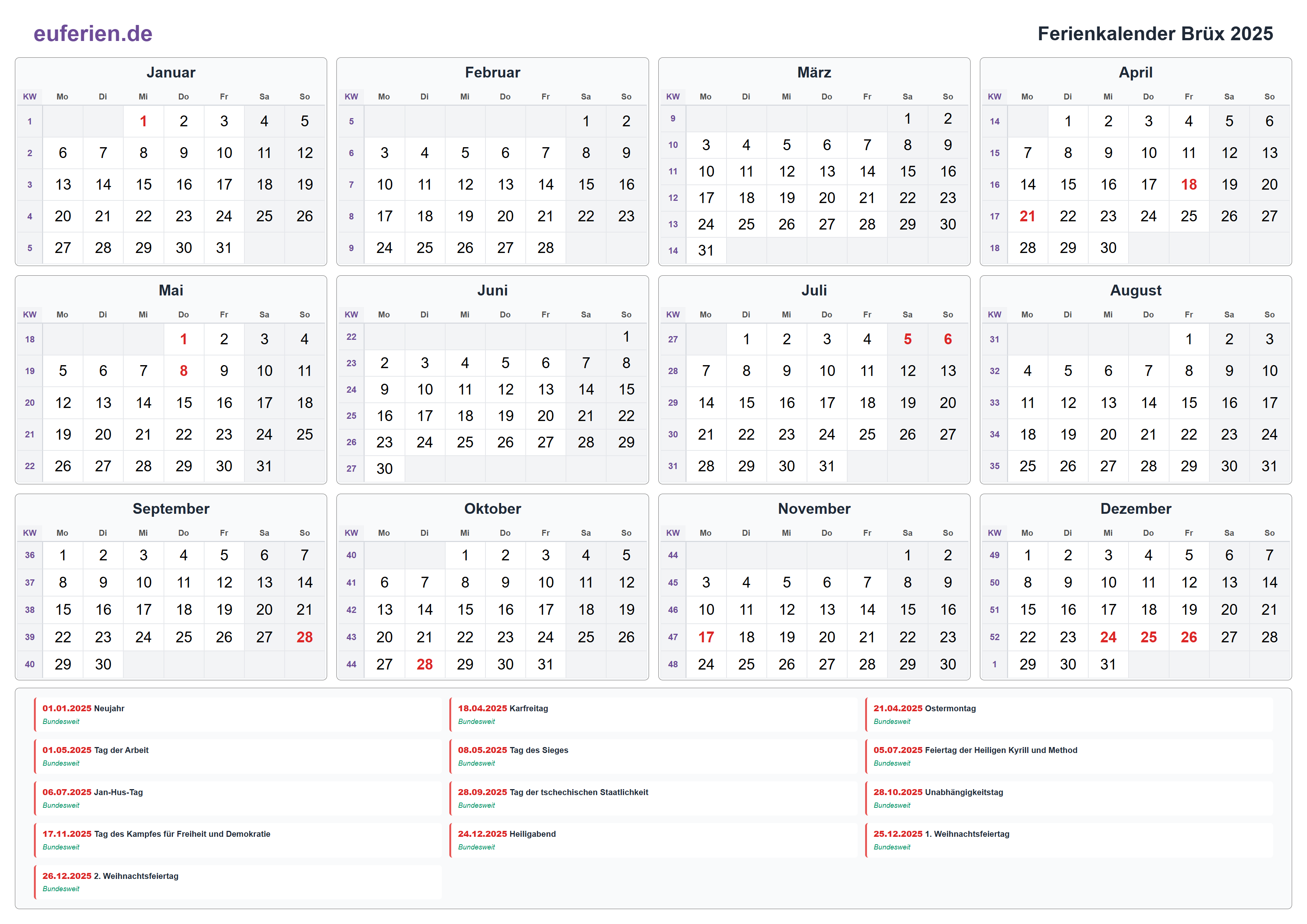 Ferienkalender Brüx 2025 – Querformat