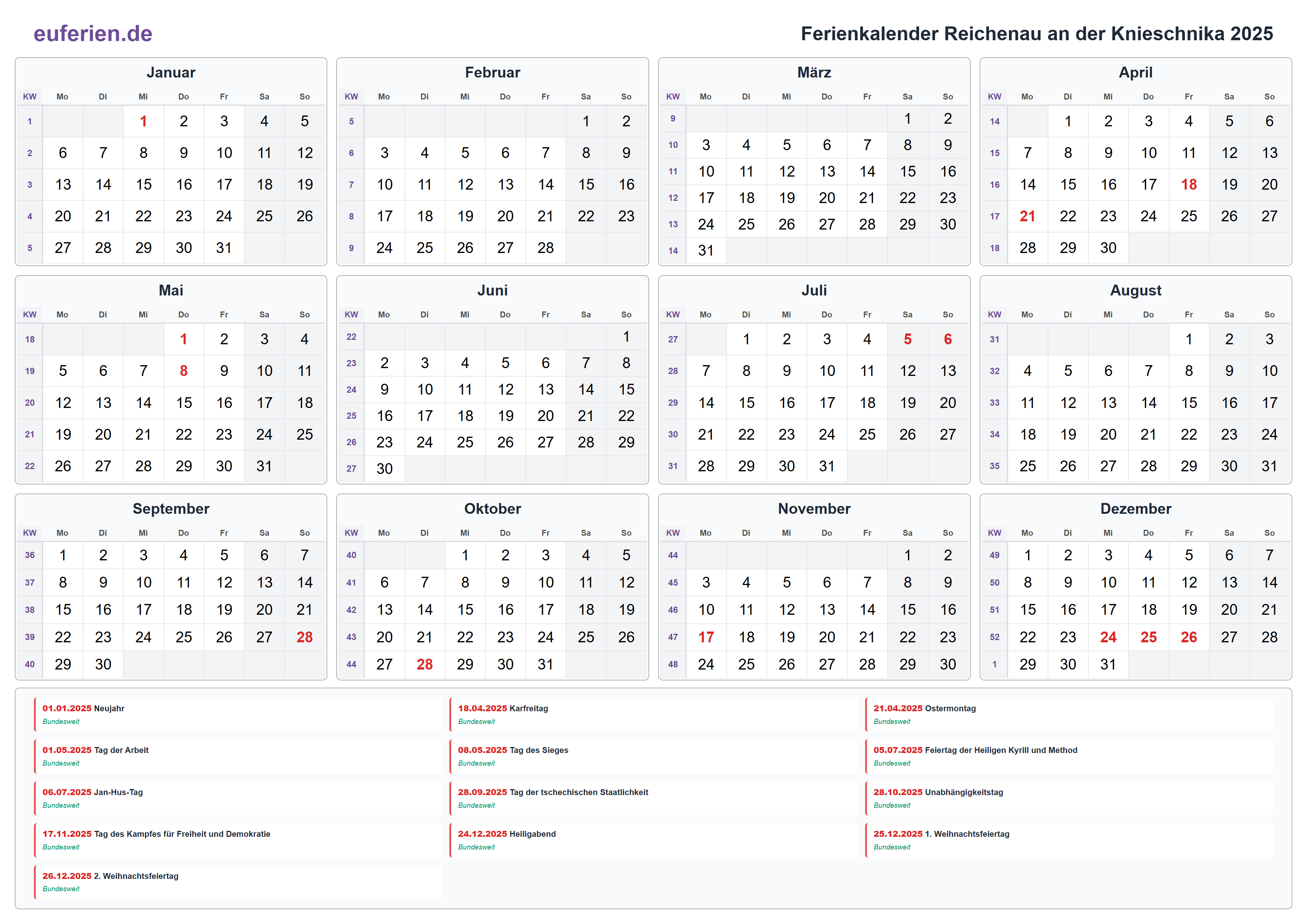 Ferienkalender Reichenau an der Knieschnika 2025 – Querformat