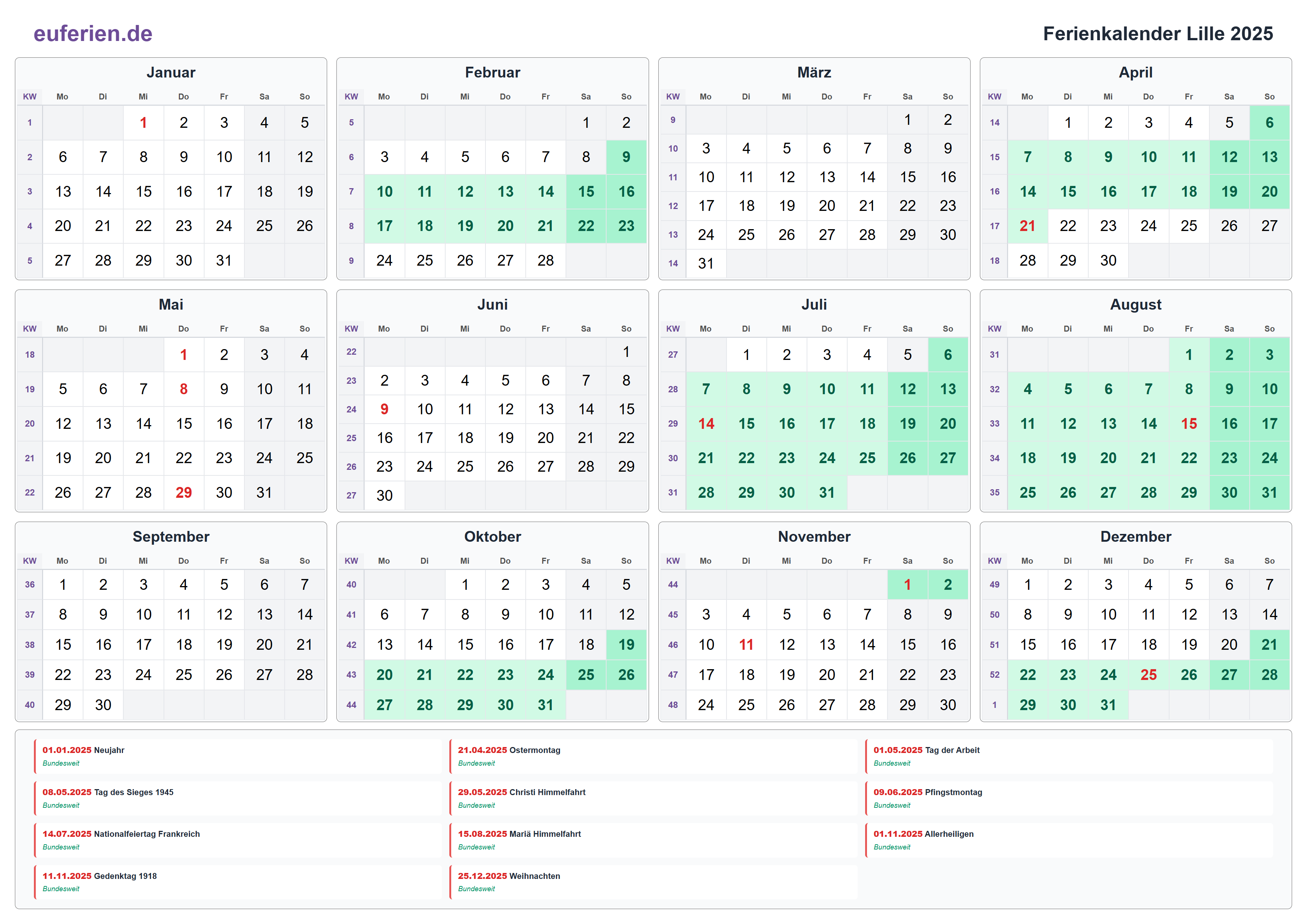 Ferienkalender Lille 2025 – Querformat