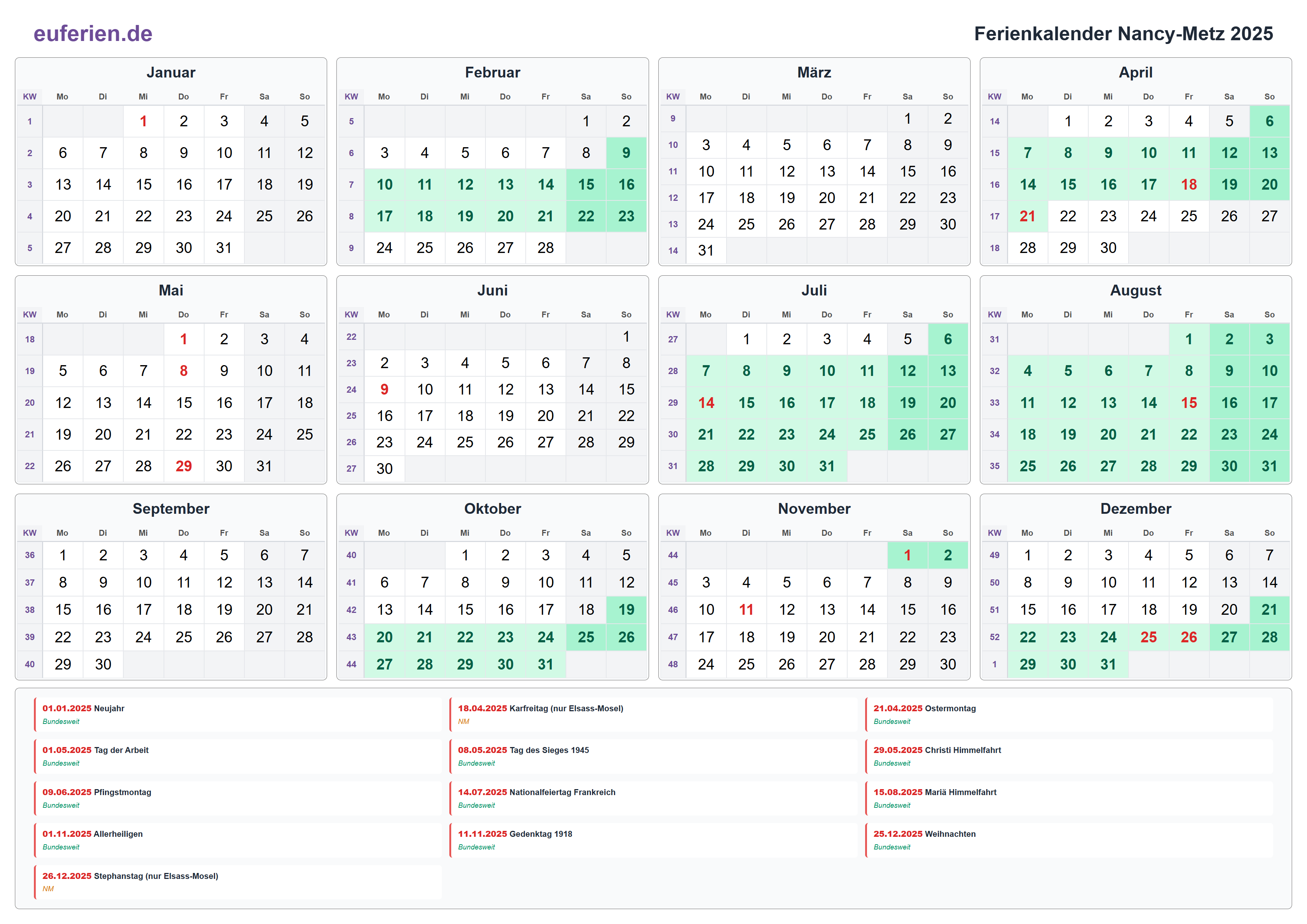 Ferienkalender Nancy-Metz 2025 – Querformat