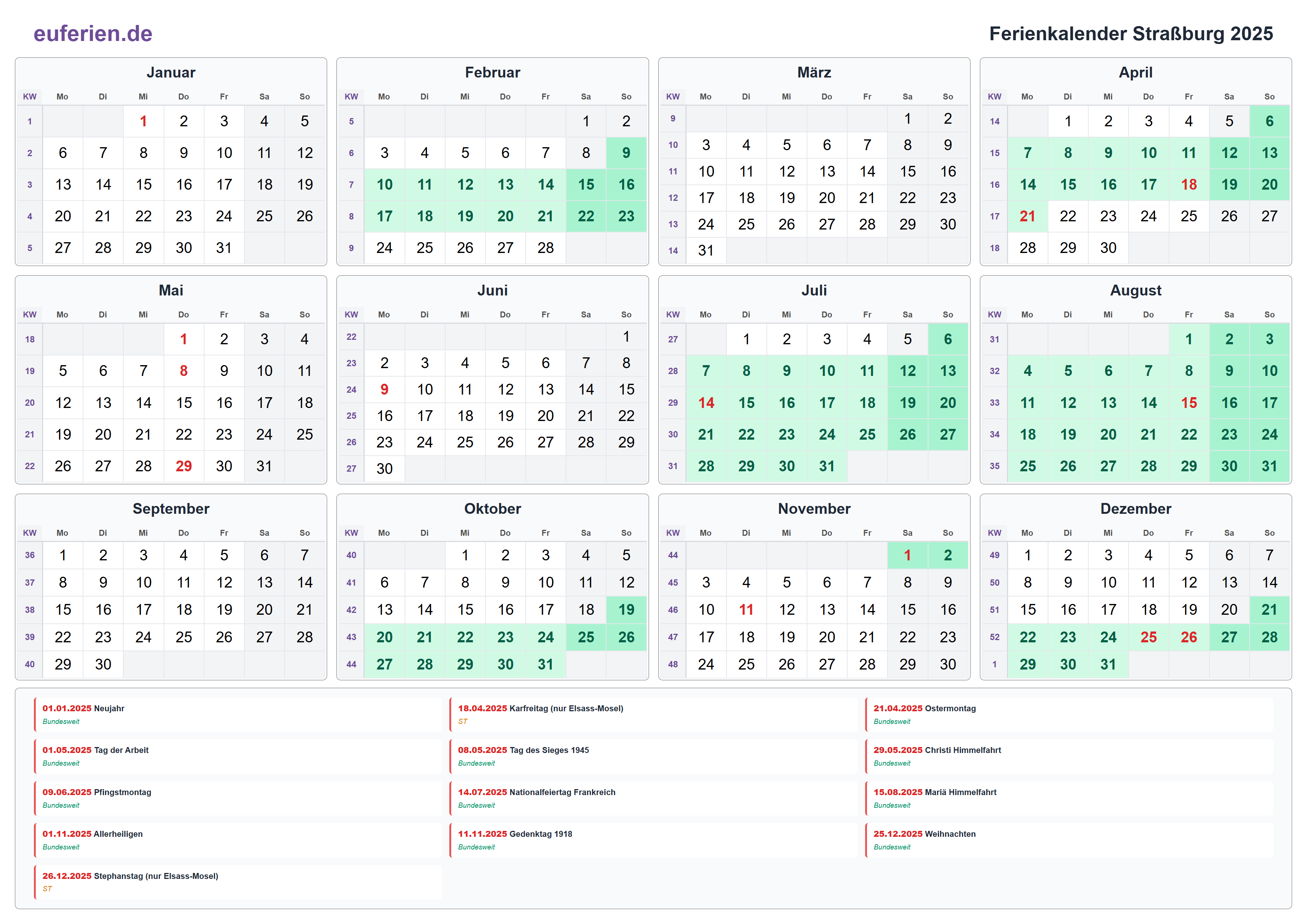 Ferienkalender Straßburg 2025 – Querformat
