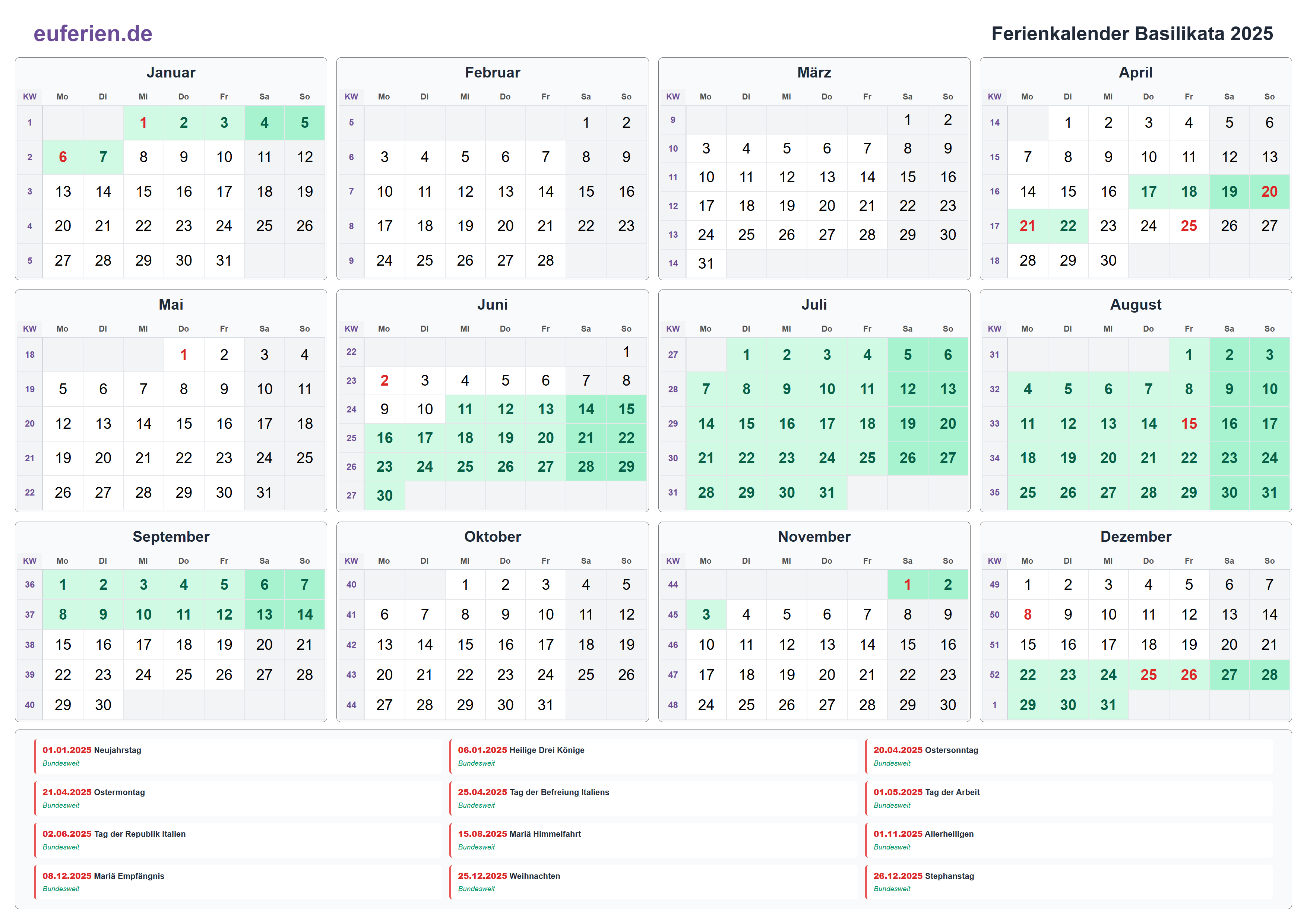 Ferienkalender Basilikata 2025 – Querformat