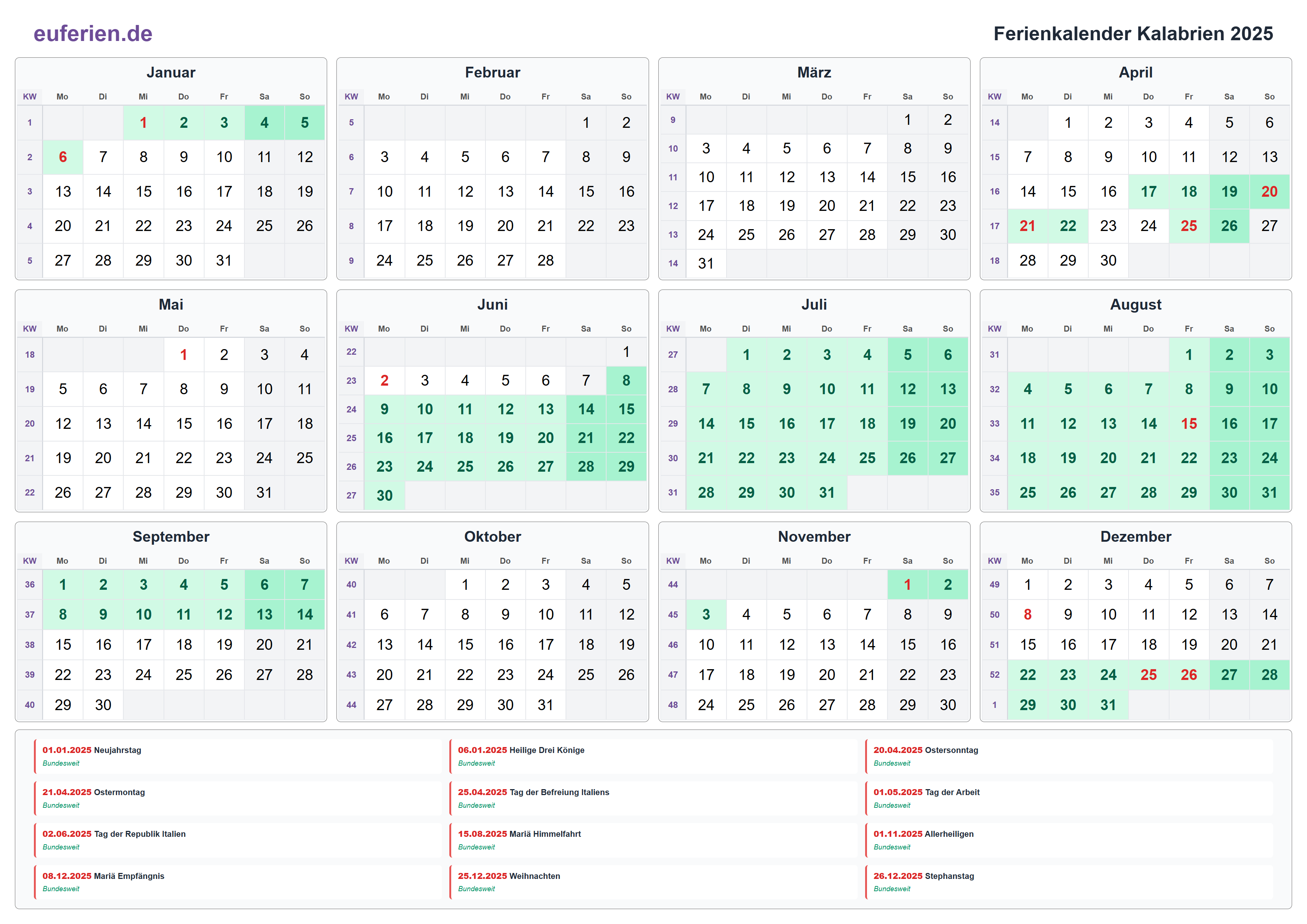 Ferienkalender Kalabrien 2025 – Querformat