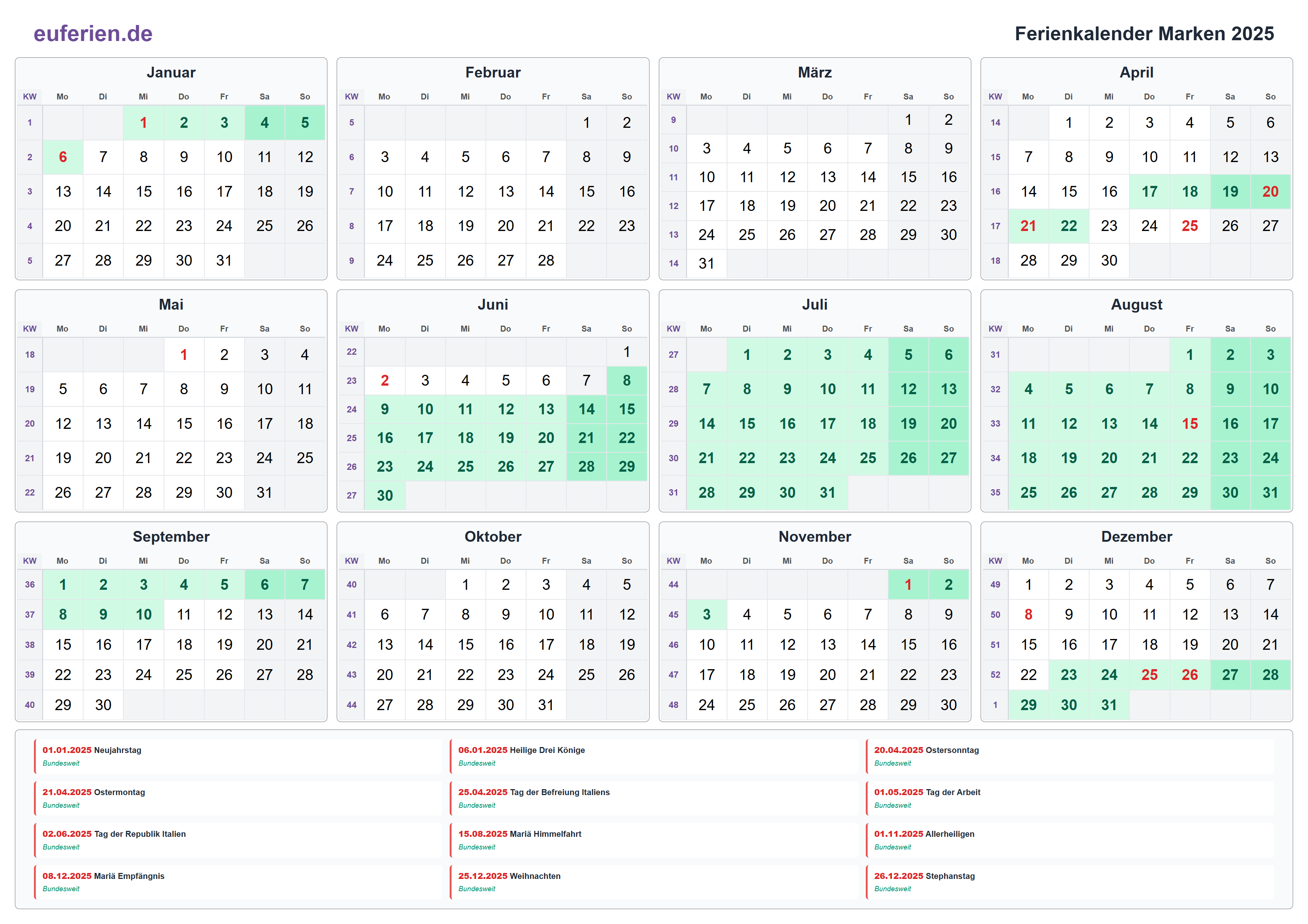 Ferienkalender Marken 2025 – Querformat