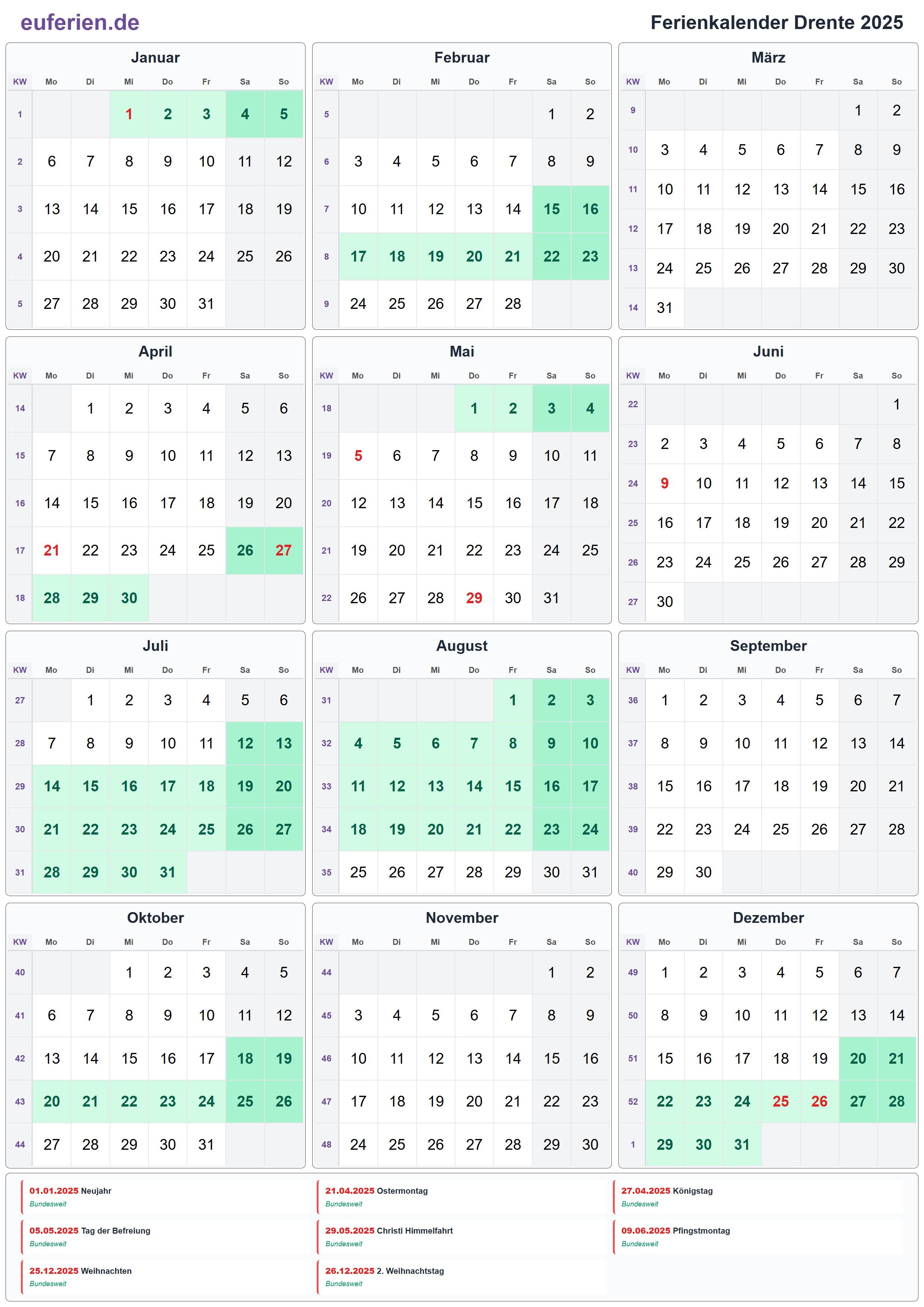 Ferienkalender Drente 2025 – Hochformat